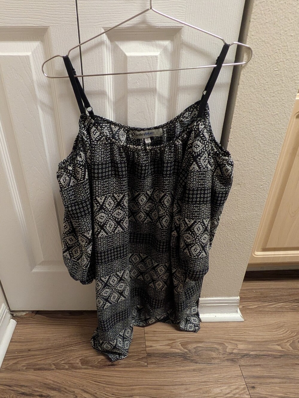 Bailey Blue Black and White Printed Cold-Shoulder Top